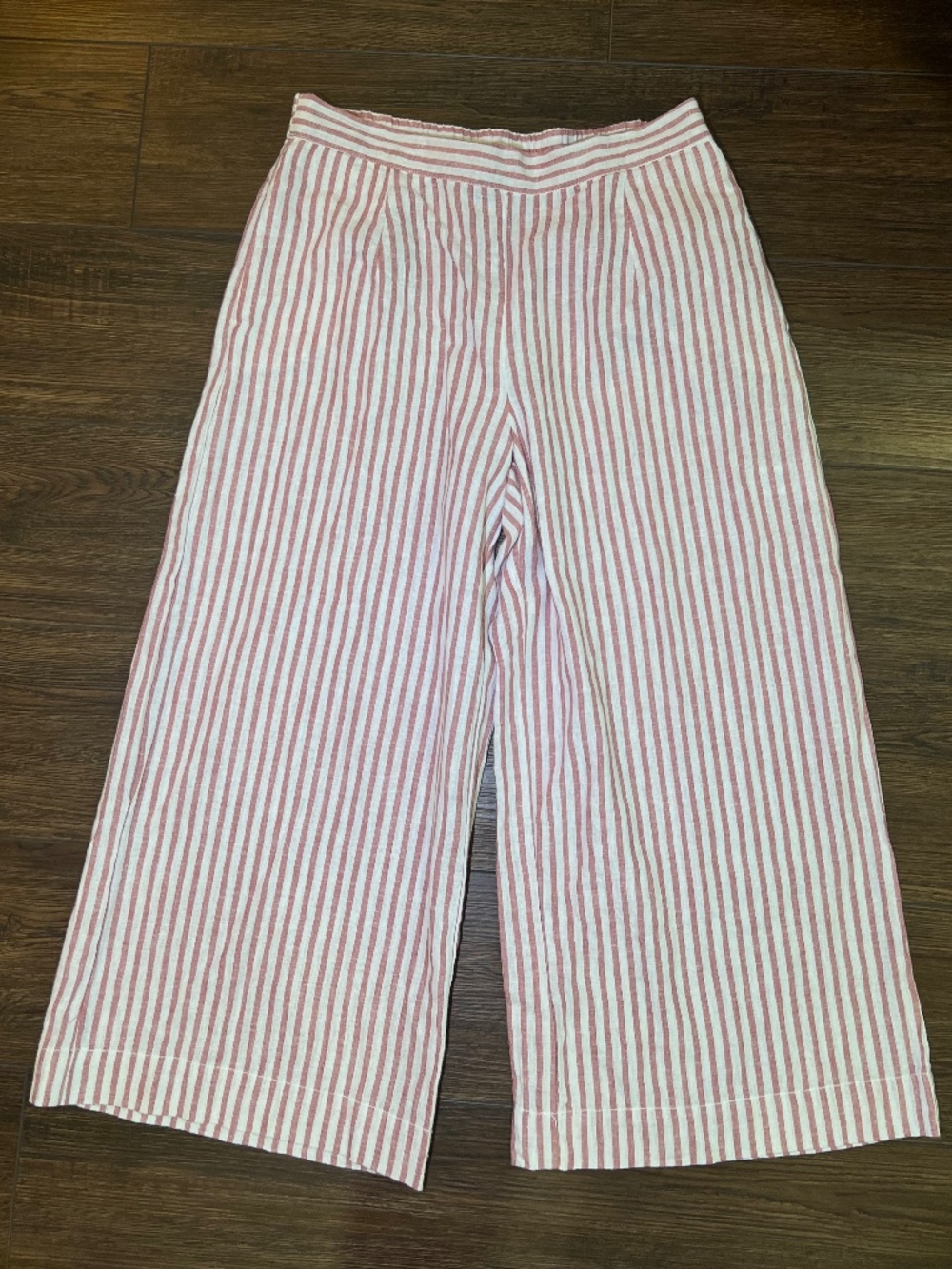 Beachy Linen Blend Cinch Pants Women’s Vacation Casual Flowy Boho Pink Striped M